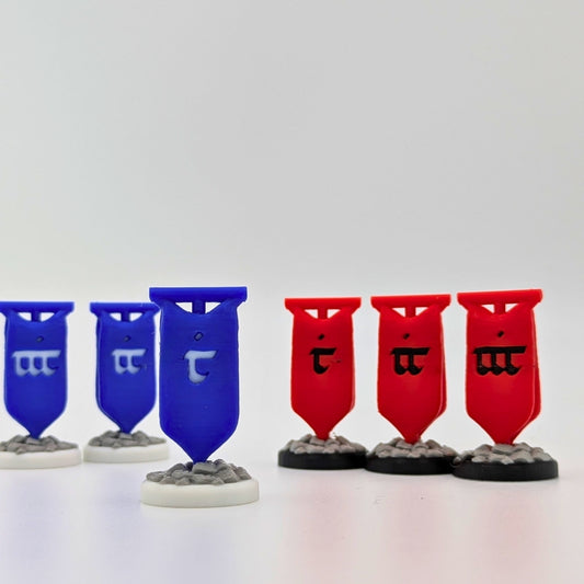 3D army tokens for War of the Ring, color-coded banners with numeric runes