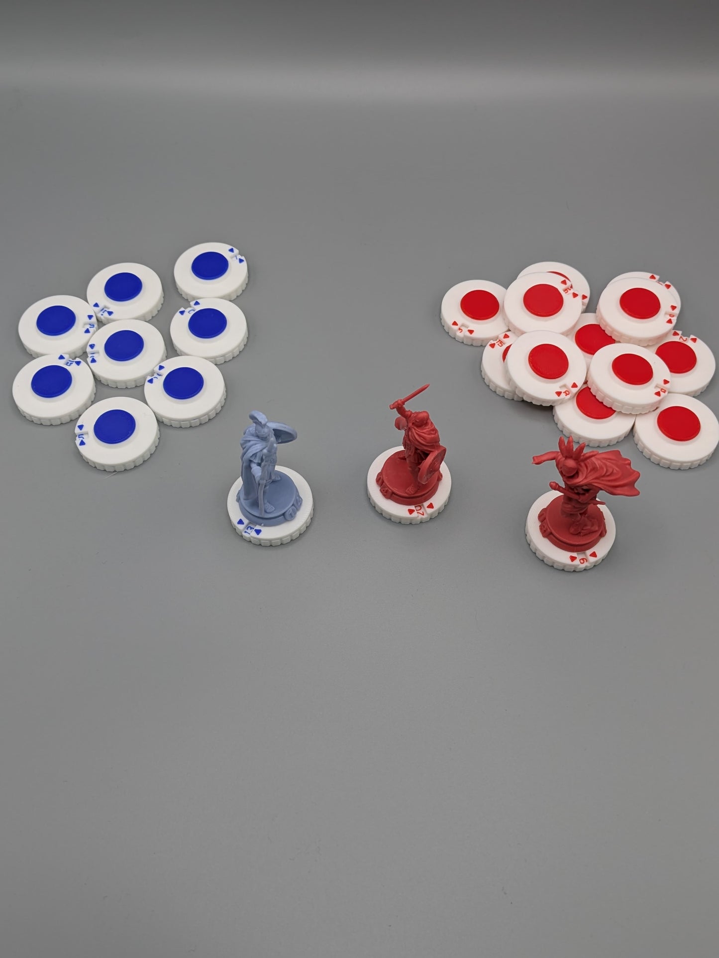 Magnetic troop counters for Hannibal & Hamilcar, shown in group and applied to Hannibal and Scipio miniatures for immersive tracking.