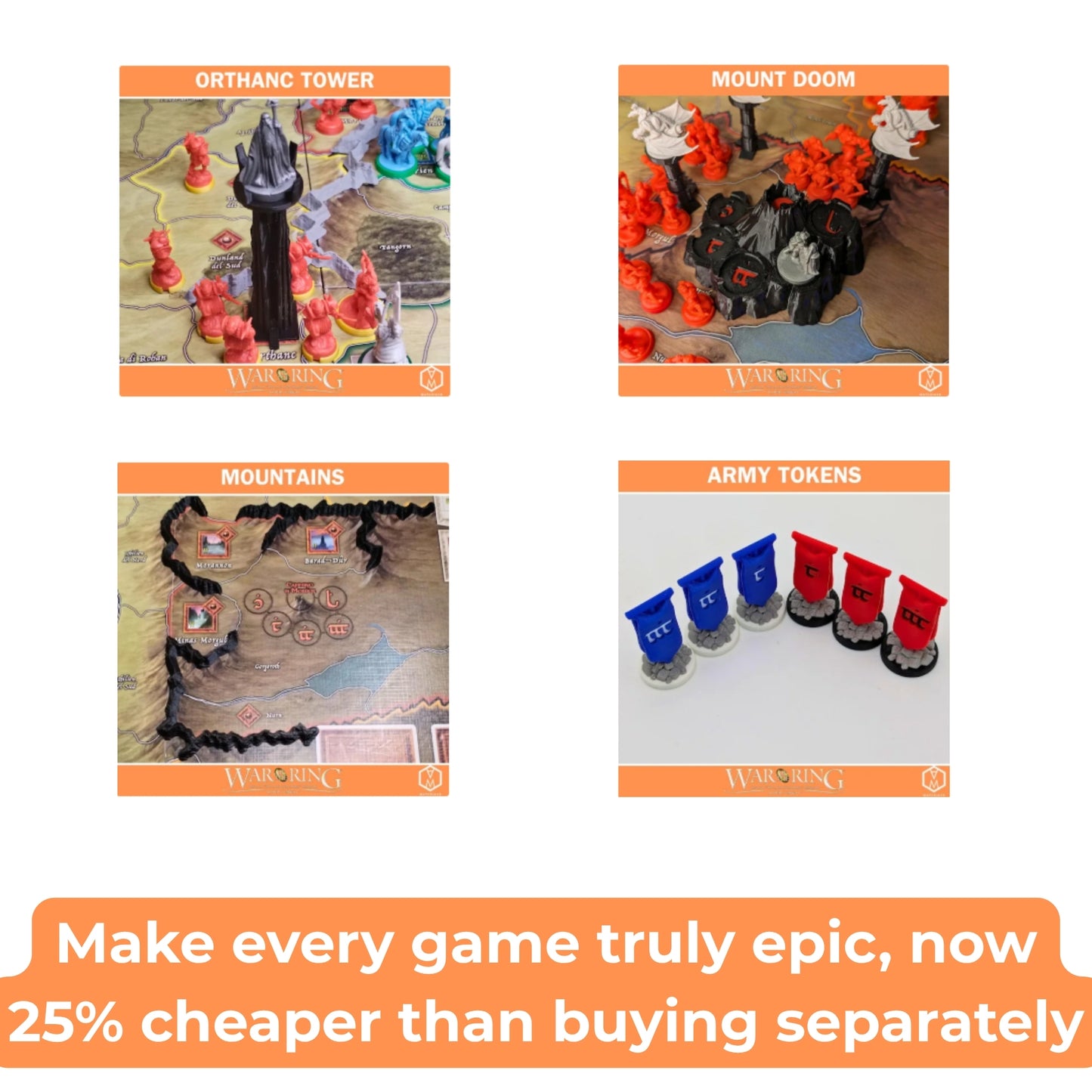 War of the Ring Complete 3D Upgrade Kit | Mount Doom, Orthanc, Army Banners, Mountains